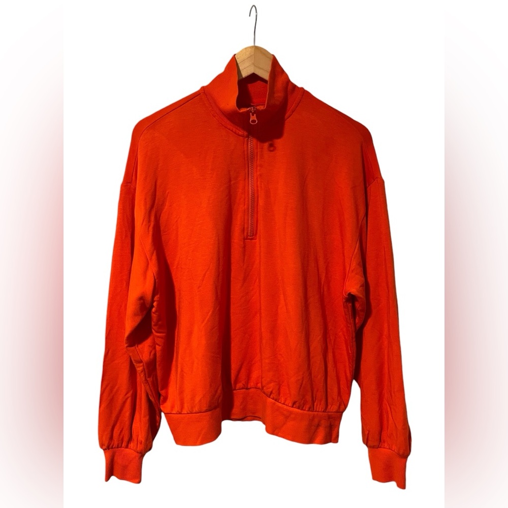 Lou & Grey Sweater Womens Large Orange Quarter Zip Soft Knit Casual Pullover